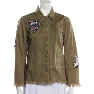 Cinq a sept green canvas jacket with embroidery